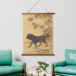 Vintage Tibet-Mastiff Kaiserliche Chinesische Kuns Wandteppich Mit Holzrahmen