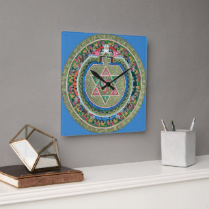 Vintage tibetischer tantrischer Buddhismus Mandala Quadratische Wanduhr