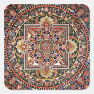 Vintage tibetischer tantrischer Buddhismus-Mandala Quadratischer Aufkleber