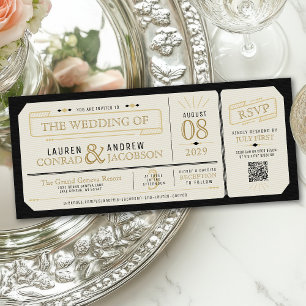Vintage-Ticket Elegantes Schwarz & Gold Retro-Hoch Einladung