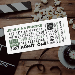 Vintage-Ticket grüne Save-the-Date-Einladung Save The Date