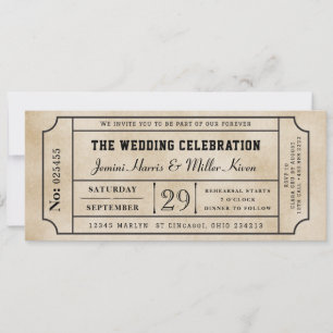 Vintage-Ticket-Hochzeits-Einladung Einladung