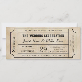 Vintage-Ticket-Hochzeits-Einladung Einladung