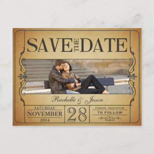 Vintage-Ticket Save-the-Date-Karte Ankündigungspostkarte