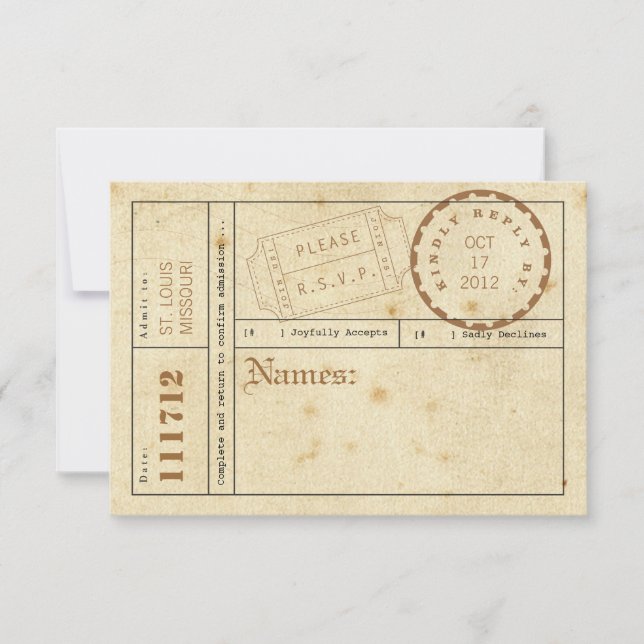 Vintage Ticketkarte RSVP Karte (Vorderseite)