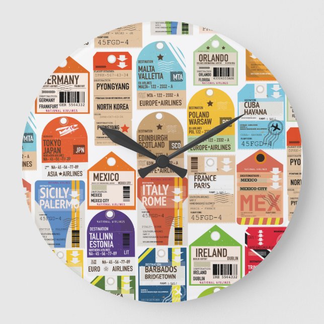 Vintage-Ticketmuster. Gepäckanhänger Große Wanduhr (Vorderseite)
