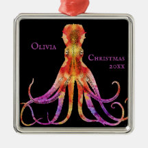 Vintage-Tie-Dye-Oktopus Rot Lila Orange Metall Ode