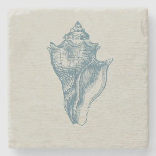 Vintage tiefer Ozean-Blau-Muschel Steinuntersetzer