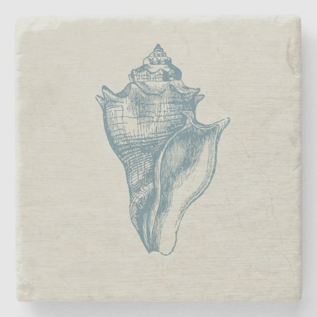 Vintage tiefer Ozean-Blau-Muschel Steinuntersetzer (Vorderseite)