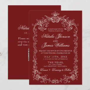 Vintage Tiefroter Old Money QR-Code Hochzeit Einladung