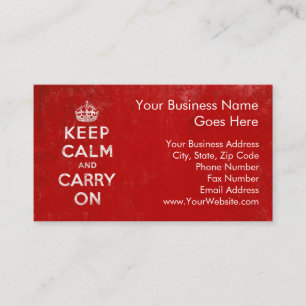 Vintage tiefrotes abgenutztes Keep Calm and Carry Visitenkarte