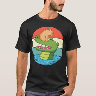 Vintage-Tierdruck Kapybara reitet auf Krokodil Fre T-Shirt