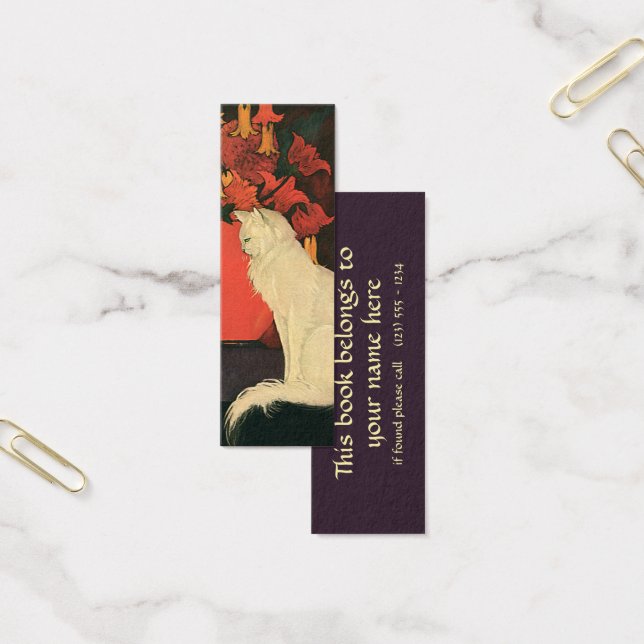 Vintage Tiere, elegante weiße Katze, Blume im Herb (Büro)