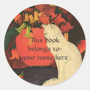 Vintage Tiere, elegantes Buchzeichen aus weißer Ka Runder Aufkleber