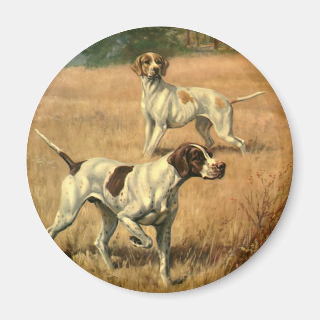 Vintage Tiere, englische Hunde auf Zeigerjagd Magnet (Vorne)