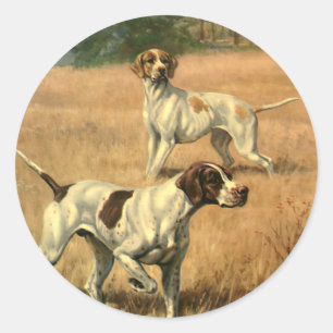 Vintage Tiere, Englische Pointer-Jagdhunde Runder Aufkleber