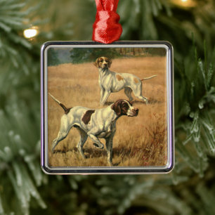 Vintage-Tiere, Englische Pointer-Jagdhunde Silbernes Ornament