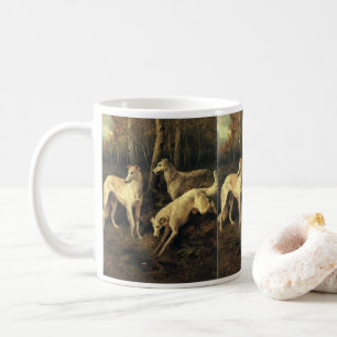 Vintage Tiere, Grauhund-Jagdhunde im Wald Kaffeetasse