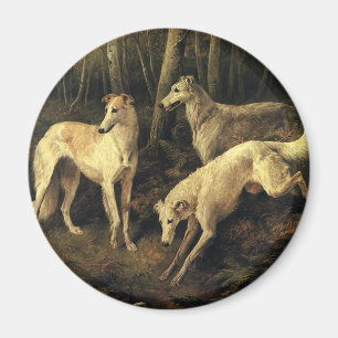 Vintage Tiere, Grauhund-Jagdhunde im Wald Magnet
