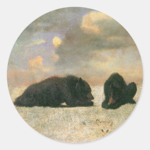 Vintage-Tiere, Grizzlybären von Albert Bierstadt Runder Aufkleber