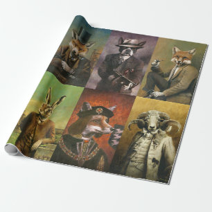 Vintage-Tiere in Kleidung Geschenkpapier