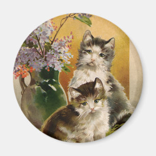 Vintage Tiere, Niedliche Viktorianische Katzen und Magnet
