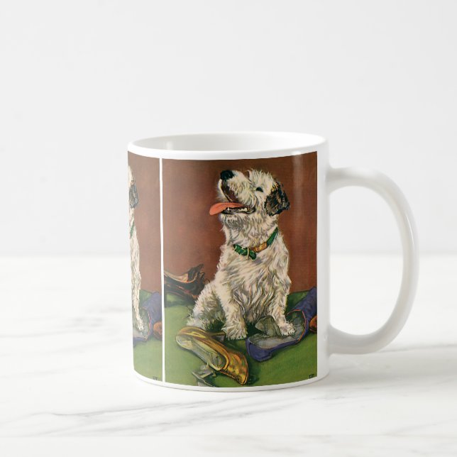 Vintage Tiere, Niedliche Welpenkauen Kaffeetasse (Rechts)