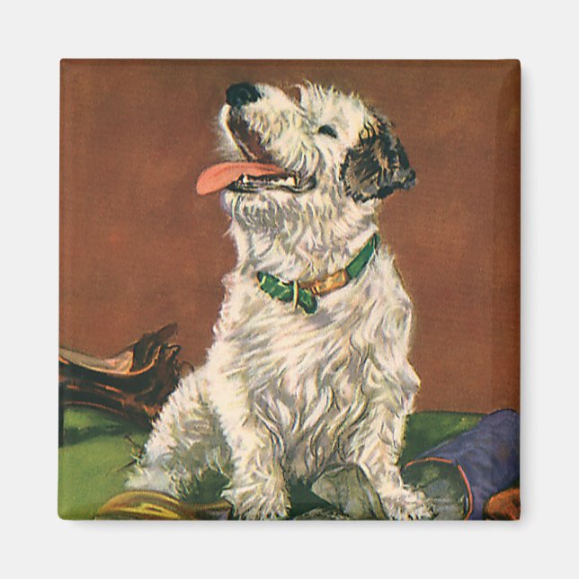 Vintage Tiere, Niedliche Welpenkauen Magnet (Vorne)