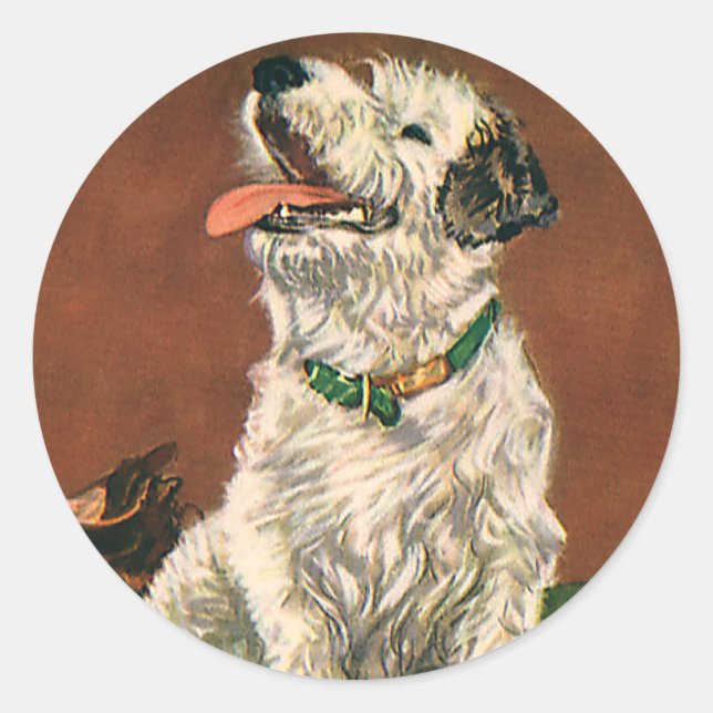 Vintage Tiere, Niedliche Welpenkauen Runder Aufkleber (Vorderseite)