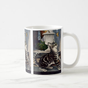 Vintage Tiere, Niedlicher Tabby Cat Sand Butterfly Tasse