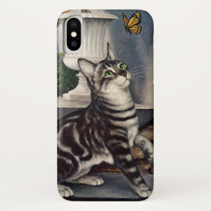Vintage Tiere, süße getigerte Katze und Schmetterl Case-Mate iPhone Hülle