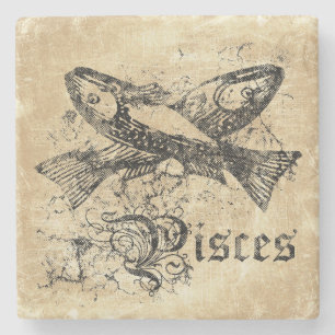 Vintage-Tierkreiszeichen Fische Steinuntersetzer