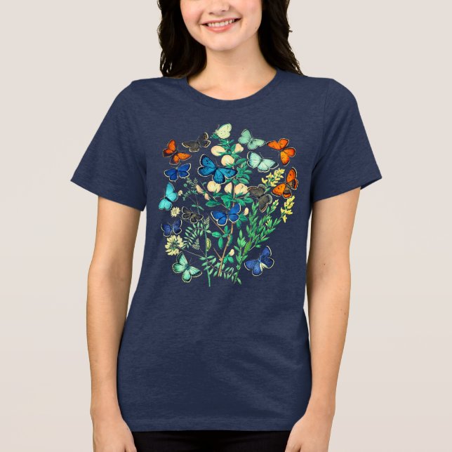 Vintage Tierwelt - Schmetterlingsgarten Tri-Blend Shirt (Vorderseite)