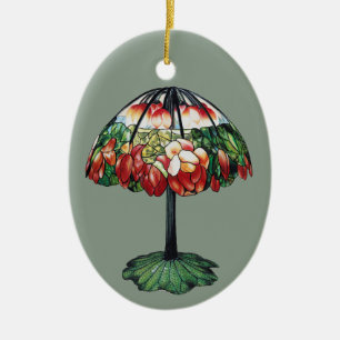 Vintage Tiffany Art Nouveau Roter Lotus Blumen Keramik Ornament