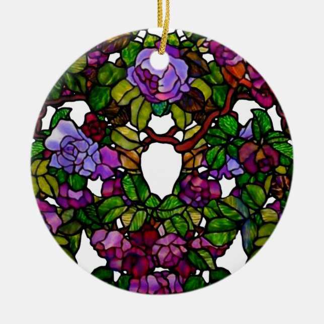 Vintage Tiffany-Hartglas-Lila Rose Keramik Ornament (Vorne)