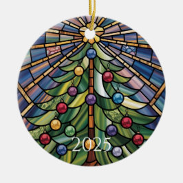 Vintage Tiffany-Style Stained Glass Christmas Tree Keramik Ornament