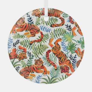 Vintage-Tiger-Dschungel-Aquarell Ornament Aus Glas