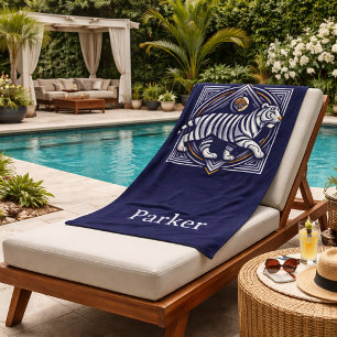 Vintage Tiger Navy Blau Strandtuch