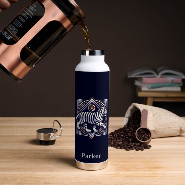 Vintage Tiger Navy Blau Trinkflasche (Kaffee (gedreht))