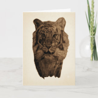 Vintage-Tiger-Porträtzeichnung Karte