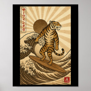 Vintage Tiger Surft in Kanagawa Japanische Ukiyo-e Poster