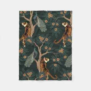Vintage Tiger und Pfau Fleecedecke
