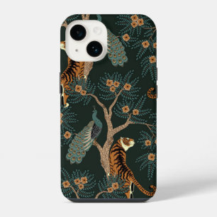 Vintage Tiger und Pfau iPhone 14 Hülle