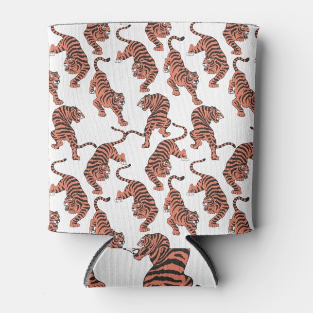 Vintage Tiger, von Hand gezeichnet nahtloses Muste Dosenkühler (Vorderseite)