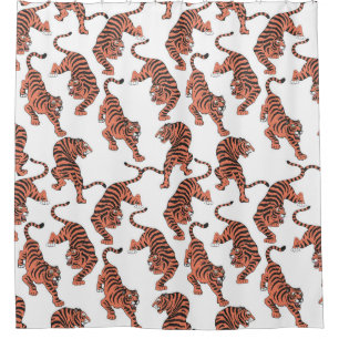 Vintage Tiger, von Hand gezeichnet nahtloses Muste Duschvorhang