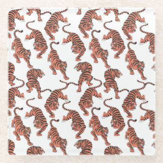 Vintage Tiger, von Hand gezeichnet nahtloses Muste Glasuntersetzer