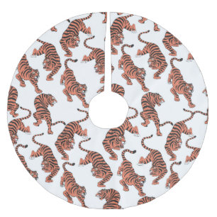Vintage Tiger, von Hand gezeichnet nahtloses Muste Polyester Weihnachtsbaumdecke