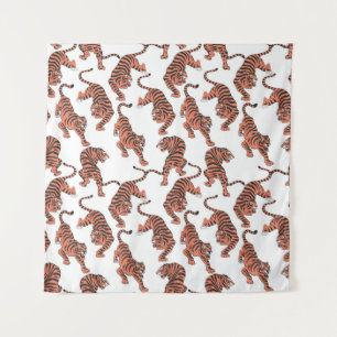 Vintage Tiger, von Hand gezeichnet nahtloses Muste Wandteppich