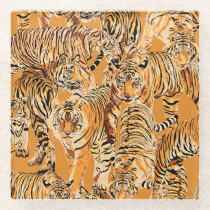 Vintage-Tigersafari-Wildlife-Muster Glasuntersetzer