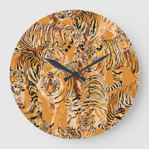 Vintage-Tigersafari-Wildlife-Muster Große Wanduhr